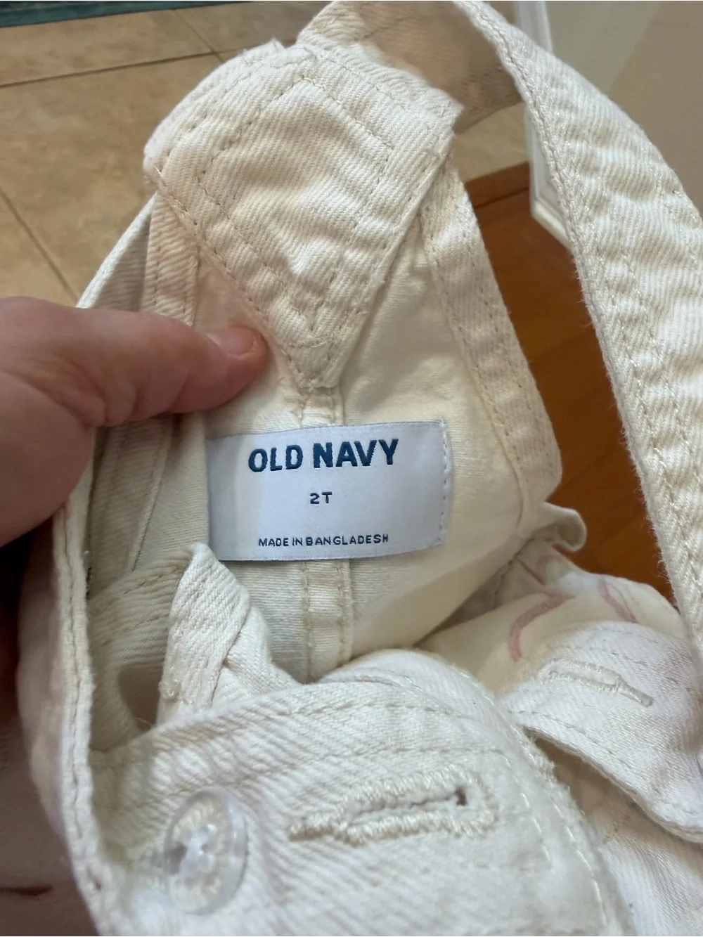 Old Navy White Denim Overall Dress with Embroidered Floral Detail